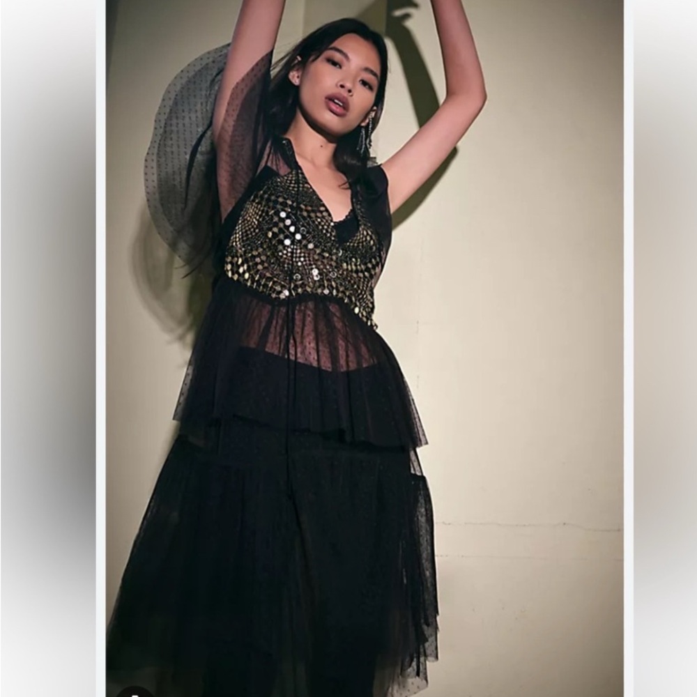 Free people tulle tunic with gold sequins